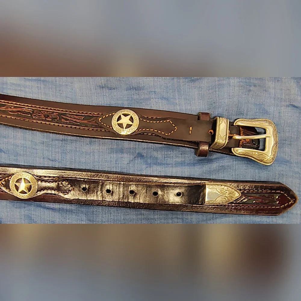 LEATHER MEN'S BELT WESTERN HANDMADE,  FILIGREE SILVER BUCKLE, ⭐ CONCHOS Sz 42-46 - Picture 15 of 15